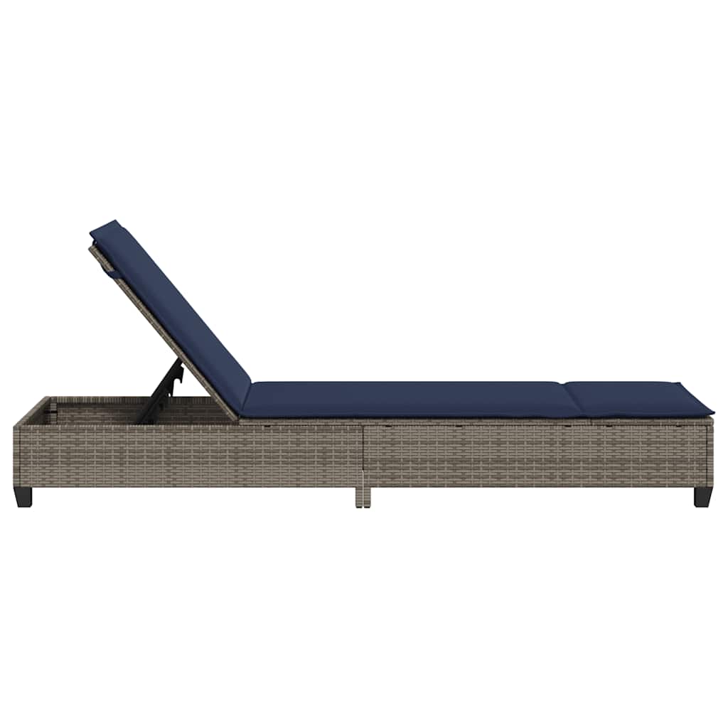 Ligstoel met kussens grijs 55x200x25,5cm polyrotan