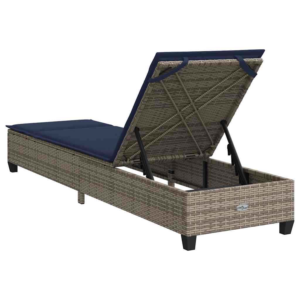 Ligstoel met kussens grijs 55x200x25,5cm polyrotan