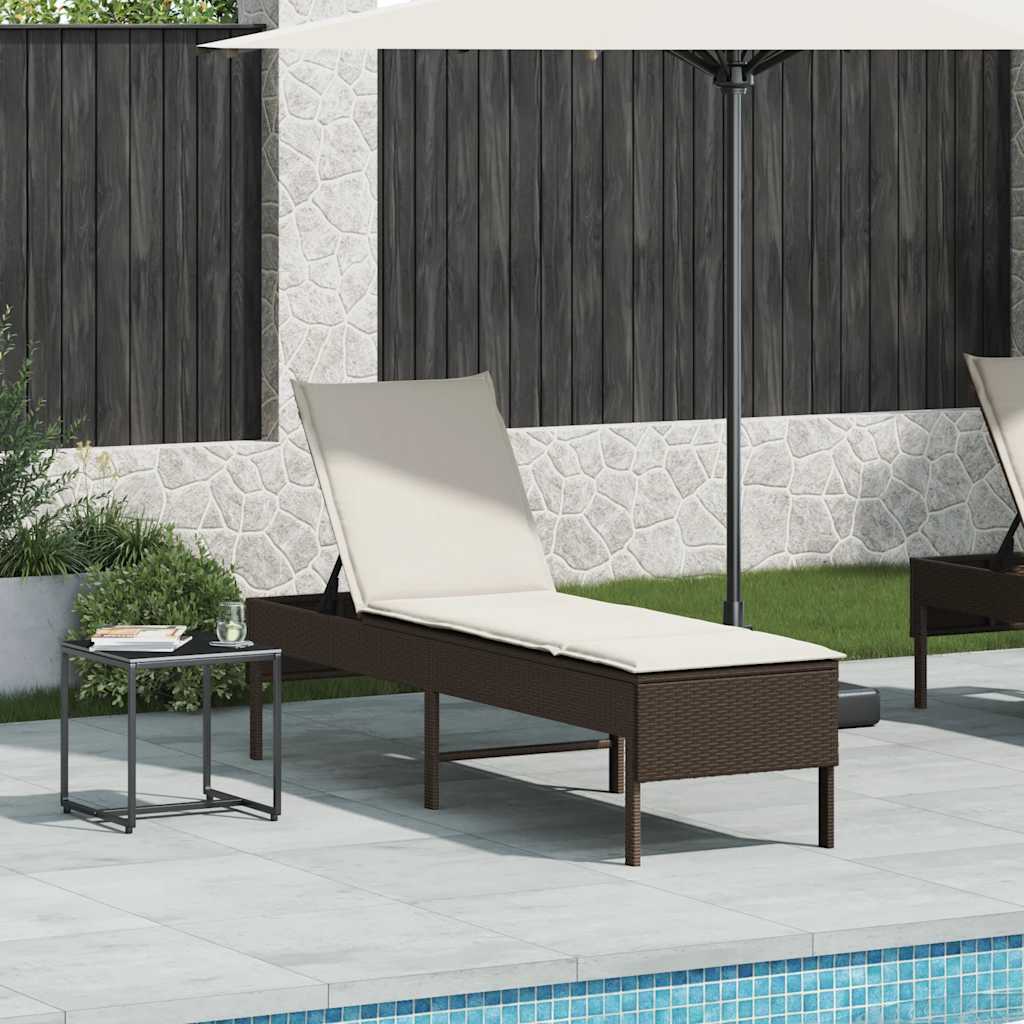 Ligstoel met kussen bruin 55x200x44cm polyrotan