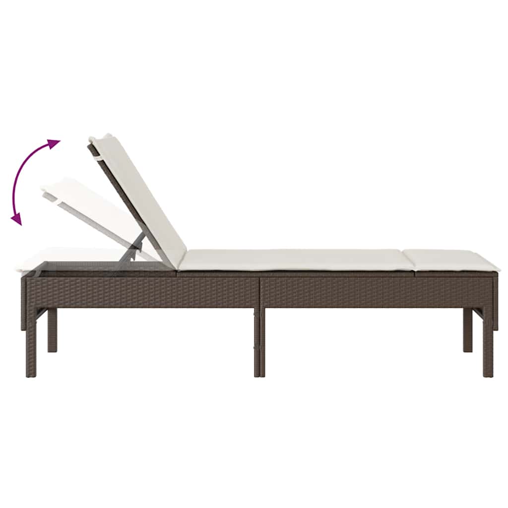 Ligstoel met kussen bruin 55x200x44cm polyrotan