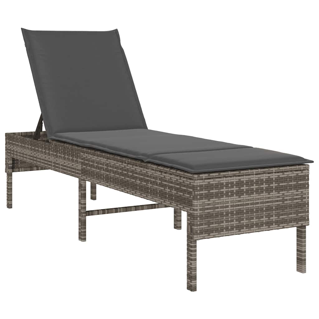 Ligstoel met kussen grijs 55x200x44cm polyrotan