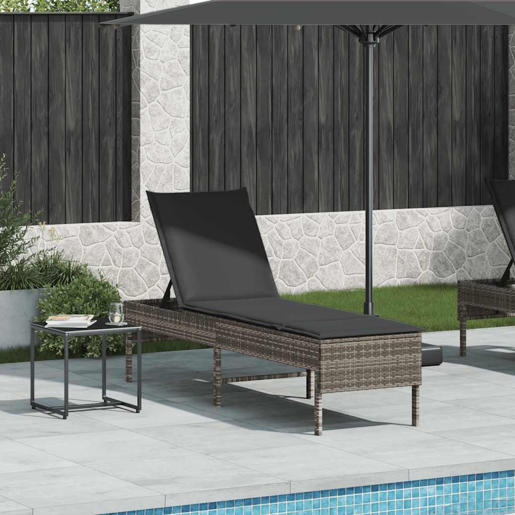 Ligstoel met kussen grijs 55x200x44cm polyrotan