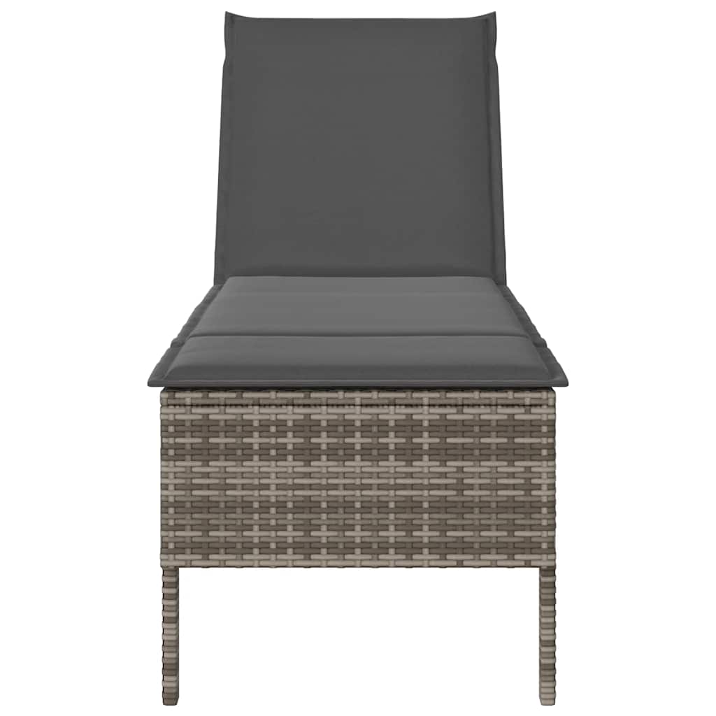 Ligstoel met kussen grijs 55x200x44cm polyrotan