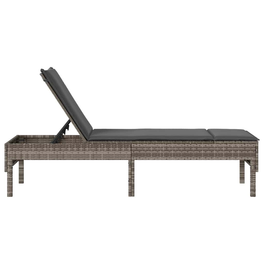 Ligstoel met kussen grijs 55x200x44cm polyrotan
