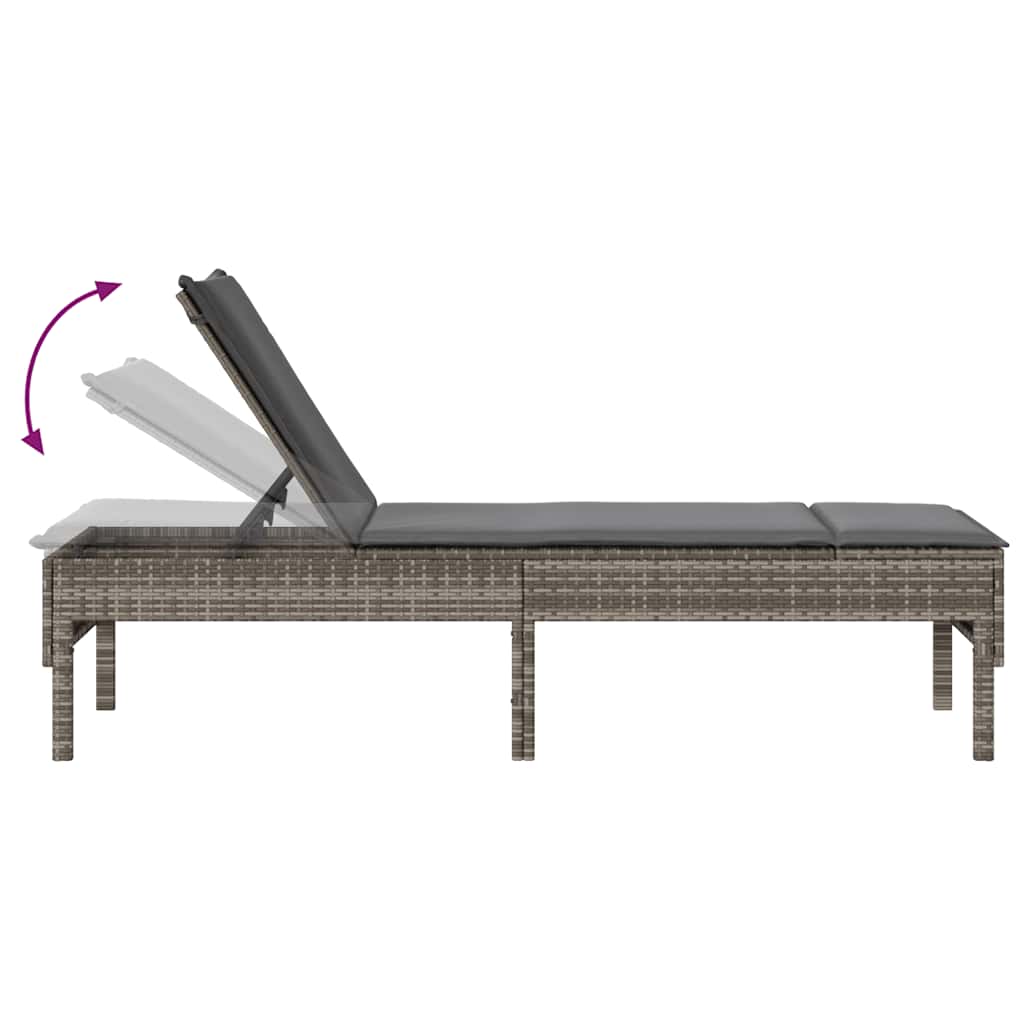 Ligstoel met kussen grijs 55x200x44cm polyrotan