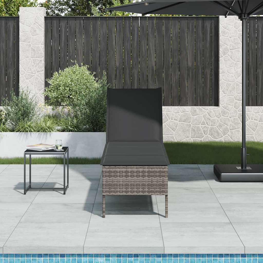 Ligstoel met kussen grijs 55x200x44cm polyrotan