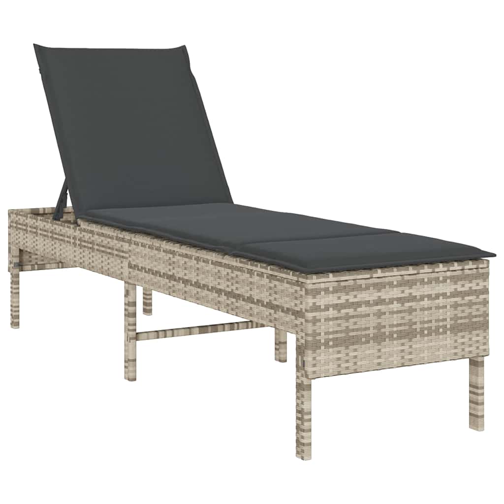 Ligstoel met kussen lichtgrijs 55x200x44cm polyrotan