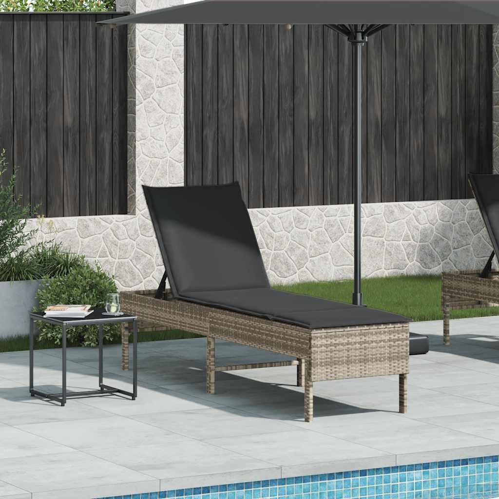 Ligstoel met kussen lichtgrijs 55x200x44cm polyrotan