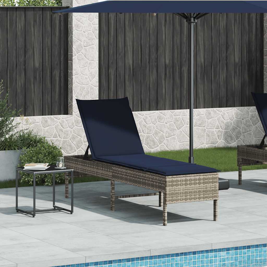 Ligstoel met kussen grijs 55x200x44cm polyrotan