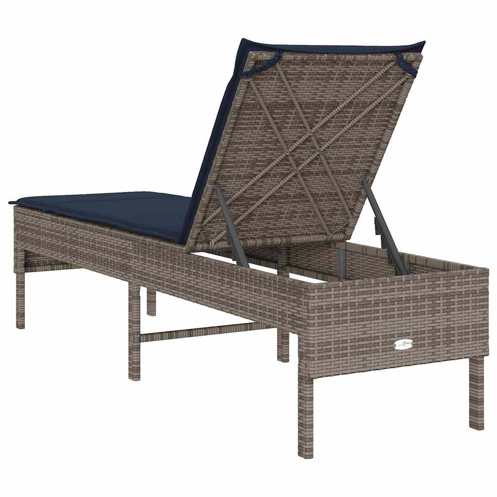 Ligstoel met kussen grijs 55x200x44cm polyrotan