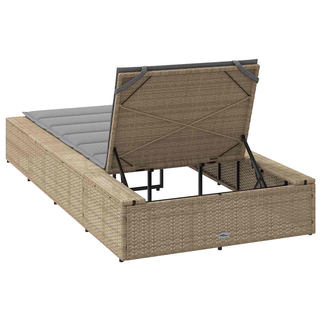 Ligbed met zwevend kussen poly rattan beige