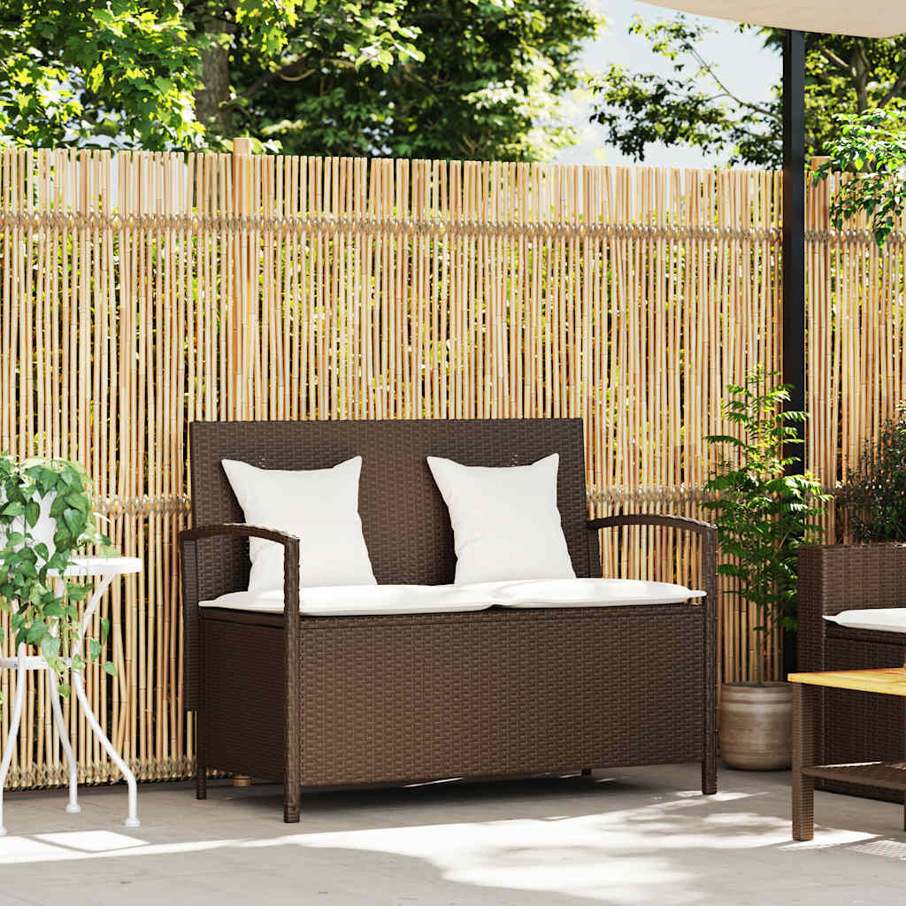 Tuinbank met kussen poly rattan bruin