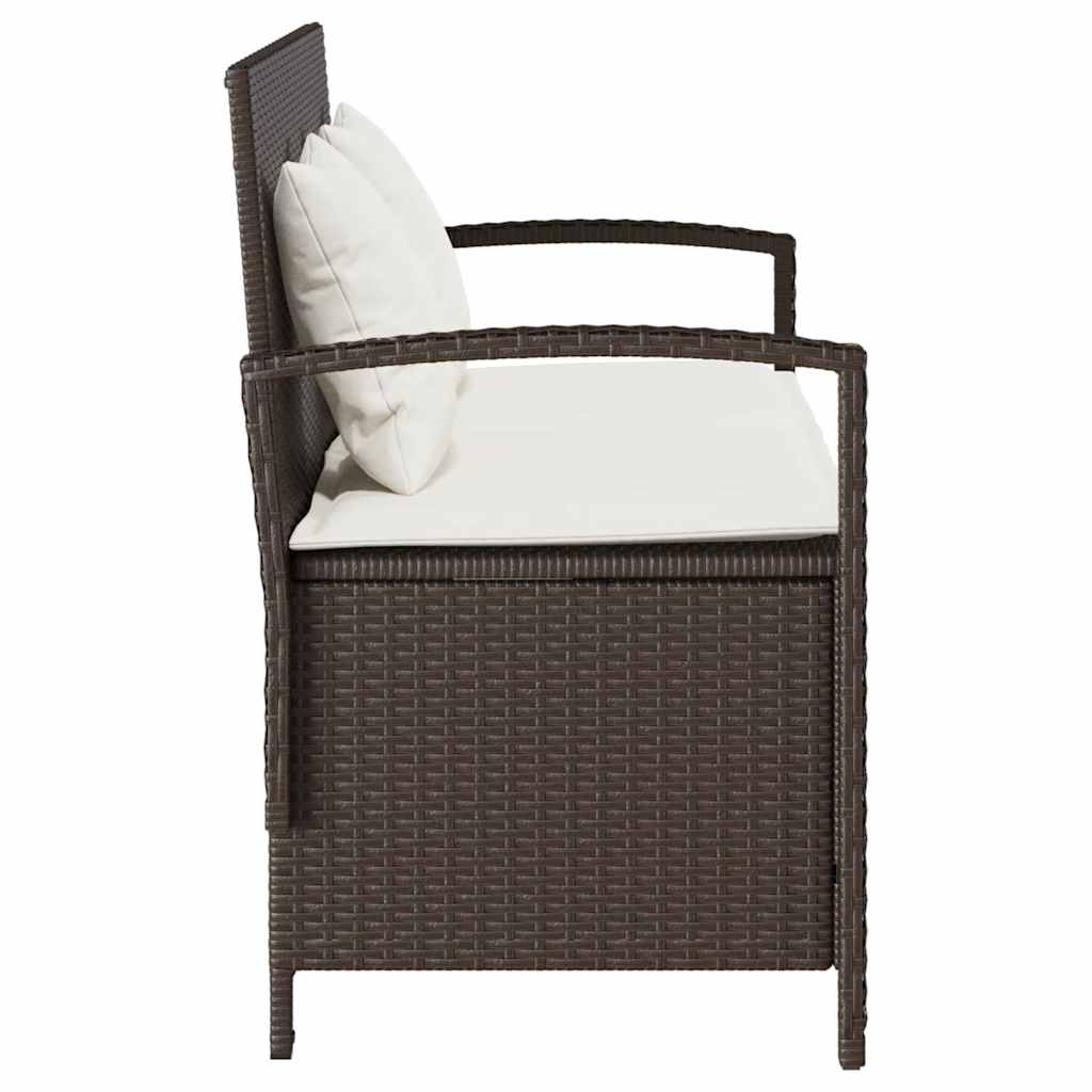 Tuinbank met kussen poly rattan bruin