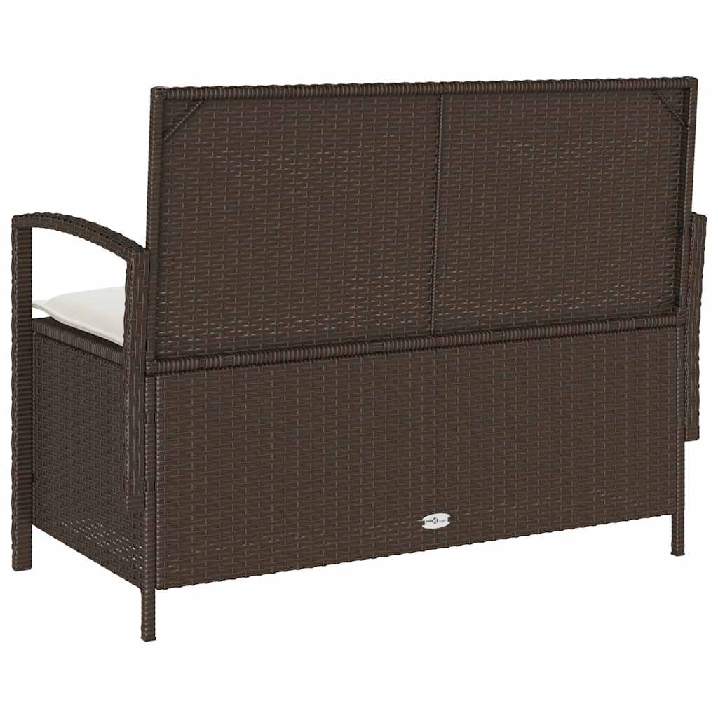 Tuinbank met kussen poly rattan bruin