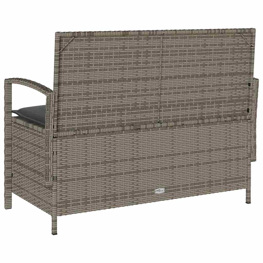 Tuinbank met kussen poly rattan grijs