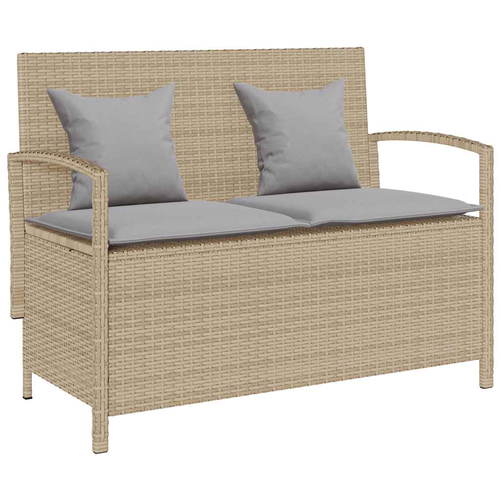 Tuinbank met kussen poly rattan beige