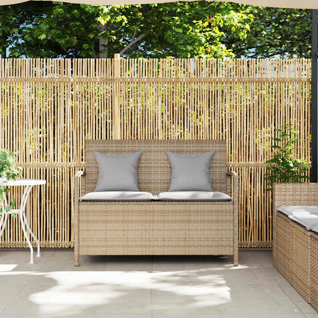 Tuinbank met kussen poly rattan beige