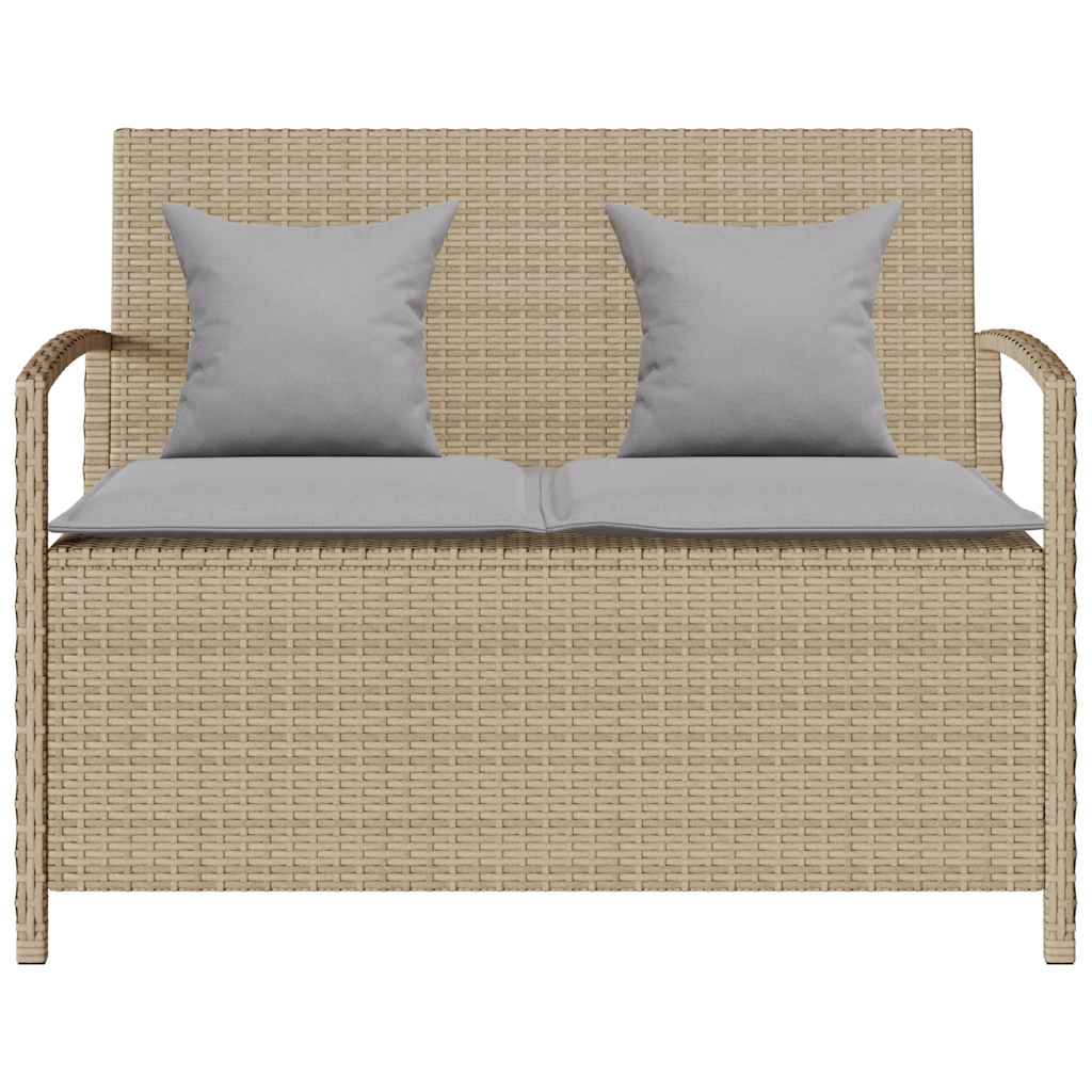 Tuinbank met kussen poly rattan beige