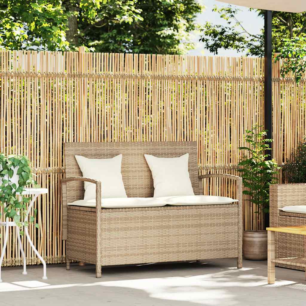 Tuinbank met kussen poly rattan beige