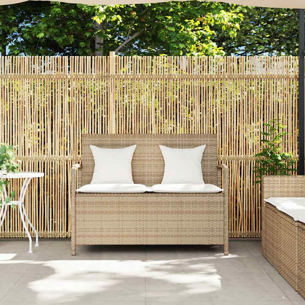 Tuinbank met kussen poly rattan beige