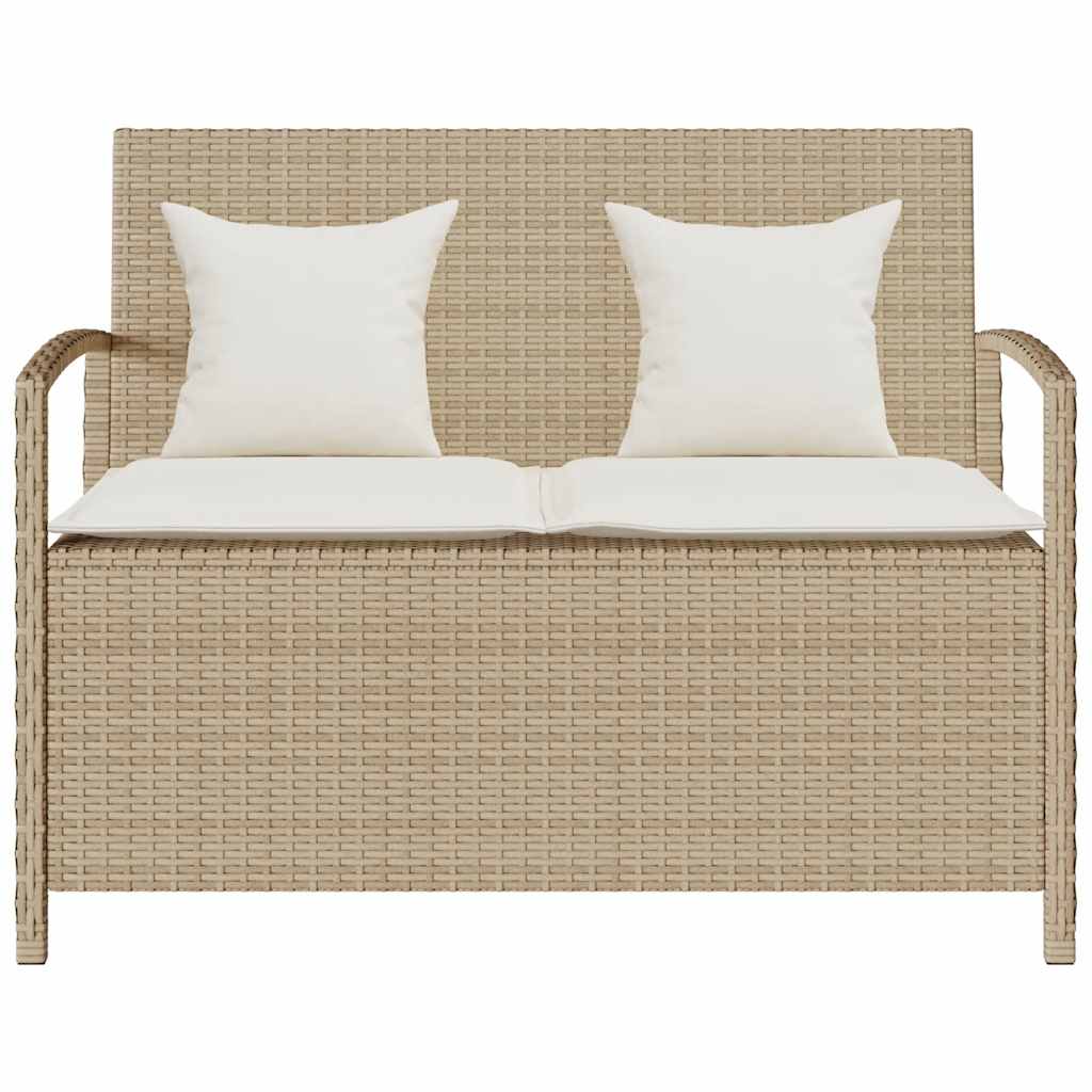 Tuinbank met kussen poly rattan beige