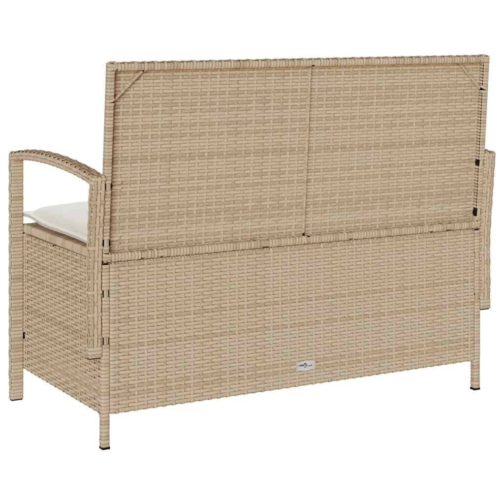 Tuinbank met kussen poly rattan beige