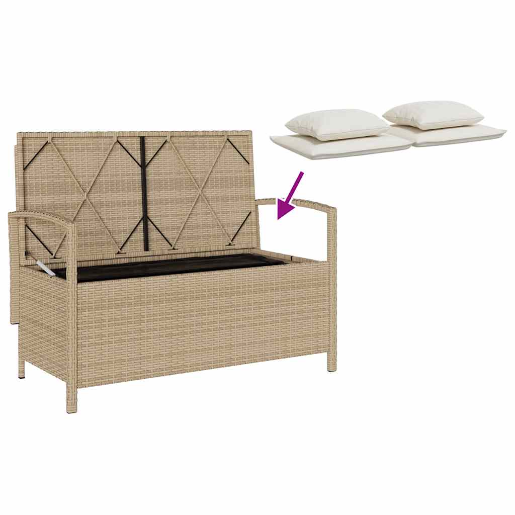 Tuinbank met kussen poly rattan beige