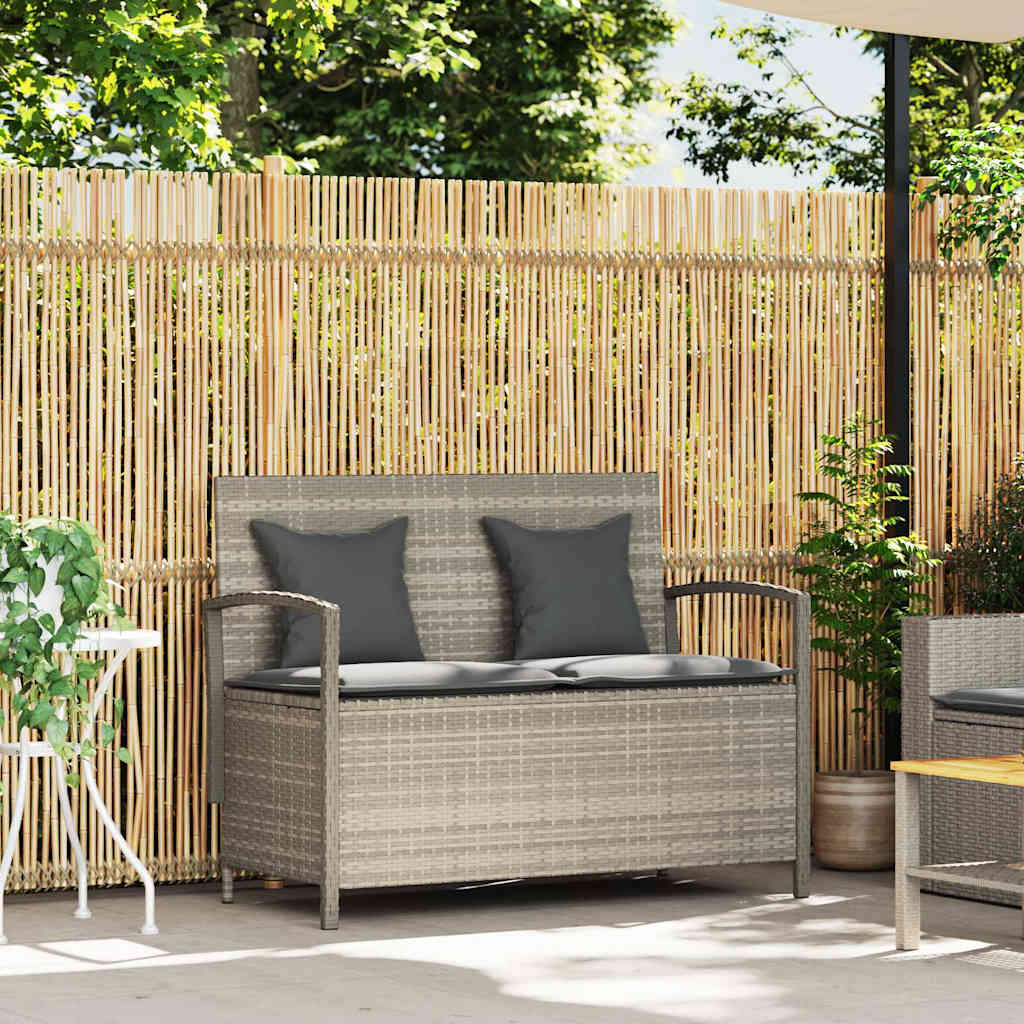 Tuinbank met kussen poly rattan lichtgrijs