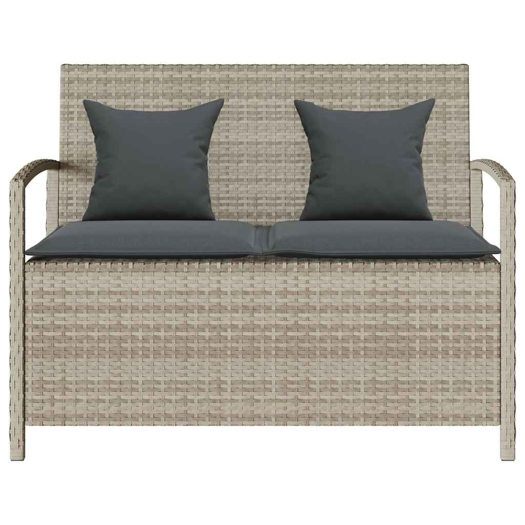 Tuinbank met kussen poly rattan lichtgrijs