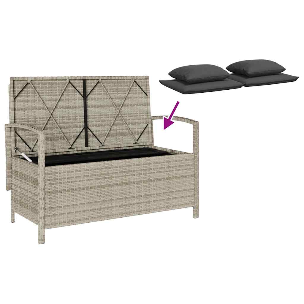 Tuinbank met kussen poly rattan lichtgrijs