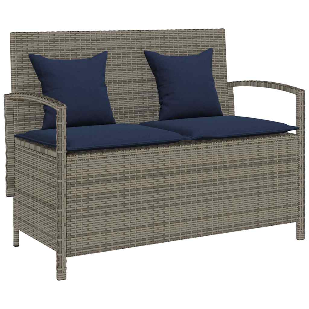 Tuinbank met kussen poly rattan grijs