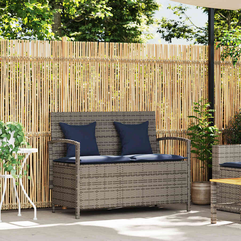 Tuinbank met kussen poly rattan grijs