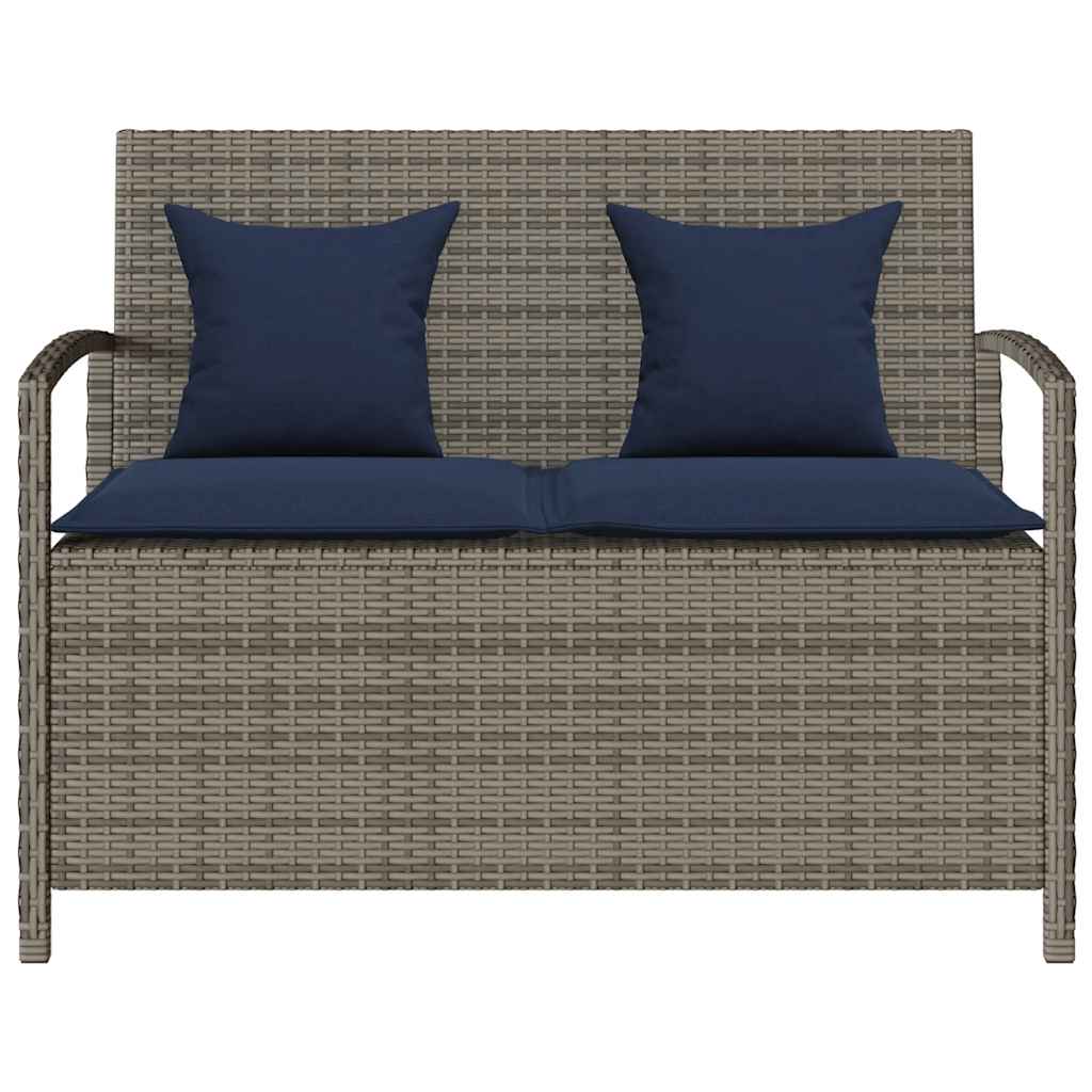 Tuinbank met kussen poly rattan grijs