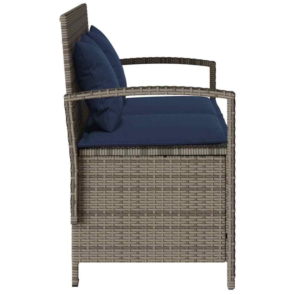 Tuinbank met kussen poly rattan grijs