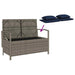 Tuinbank met kussen poly rattan grijs