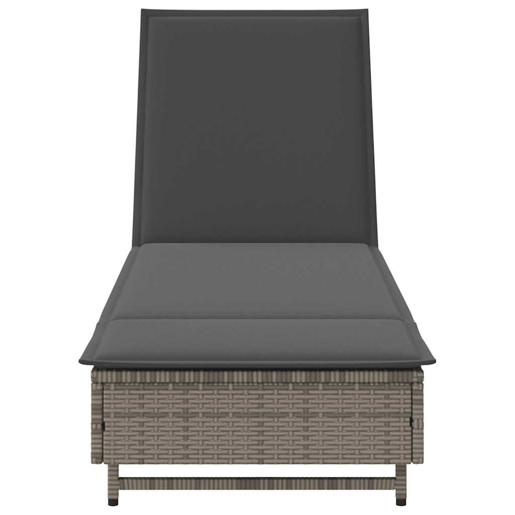 Ligbed met wielen en kussen poly rattan grijs