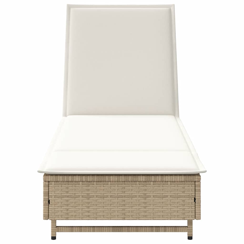 Ligbed met wielen en kussen poly rattan beige