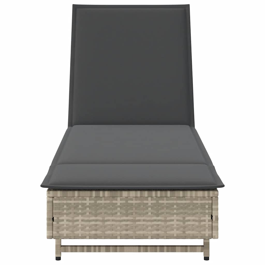Ligbed met wielen en kussens poly rattan lichtgrijs