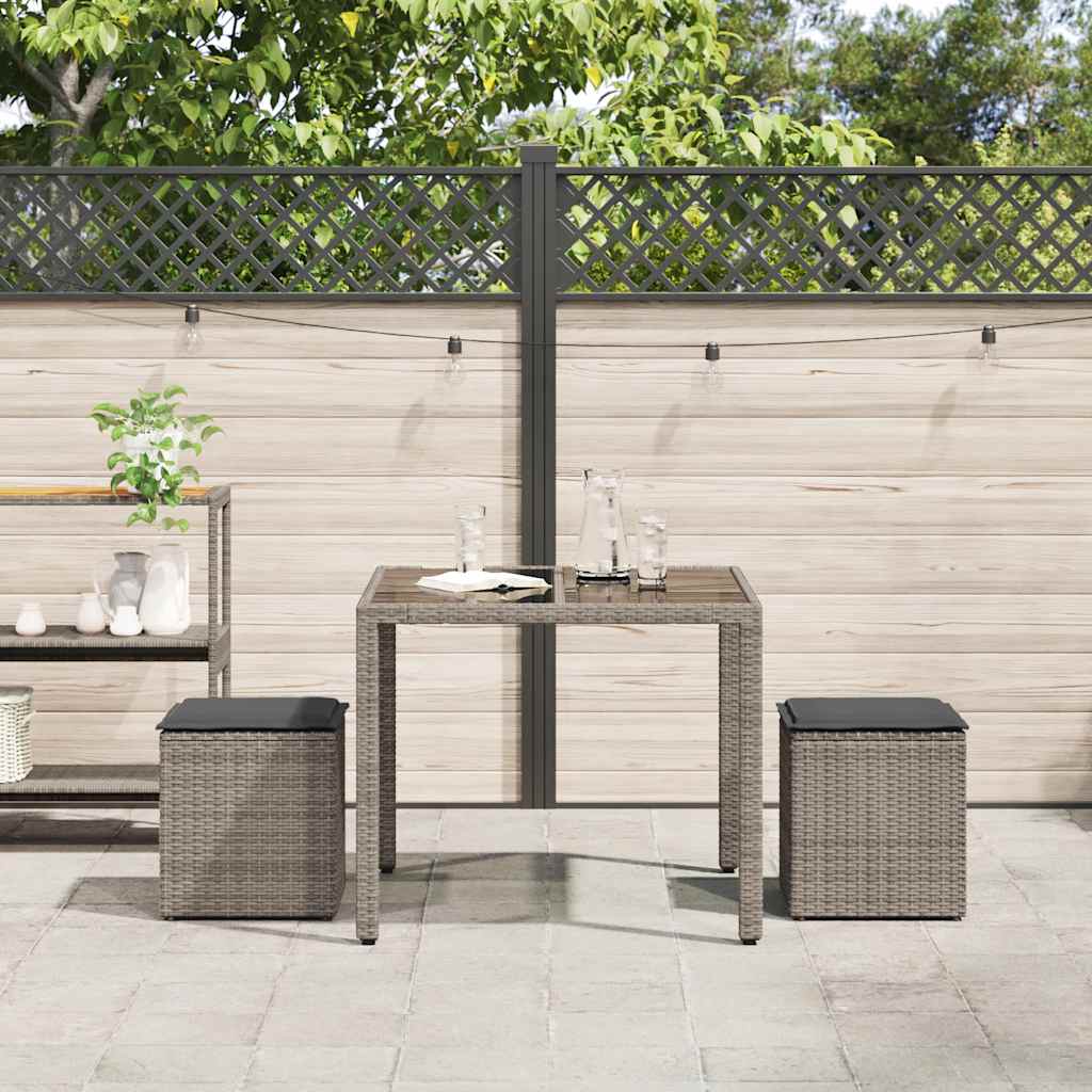 Tuinkrukken met kussens 2 st 40x40x43 cm poly rattan grijs