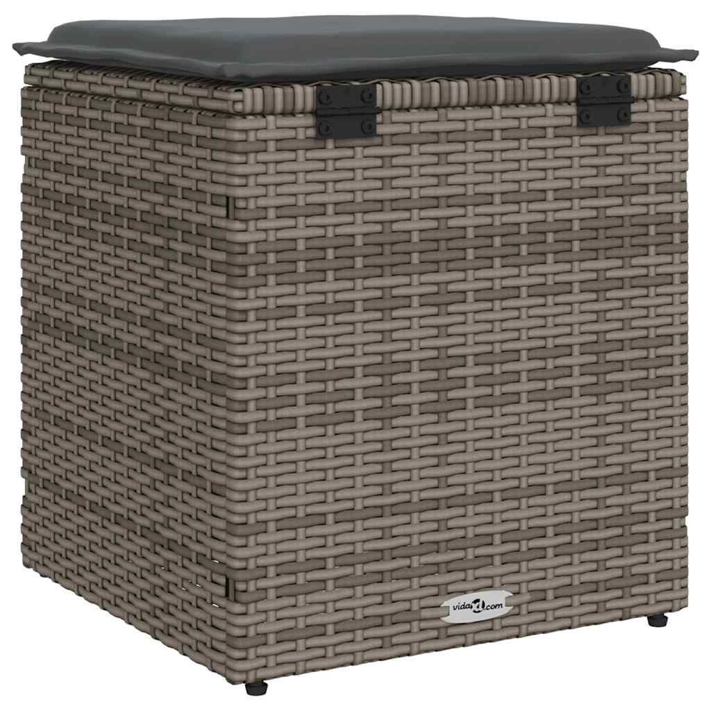 Tuinkrukken met kussens 2 st 40x40x43 cm poly rattan grijs