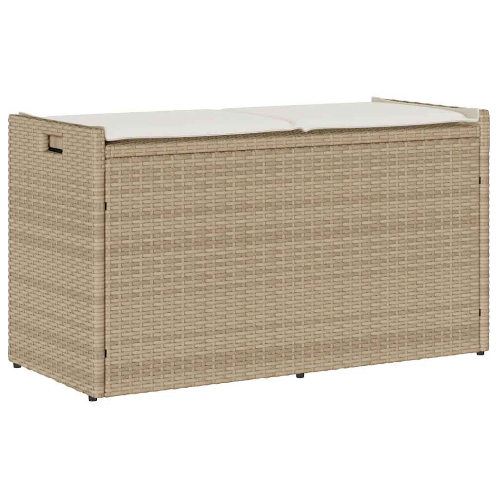 Opbergbank met kussen voor buiten 100 cm poly rattan beige