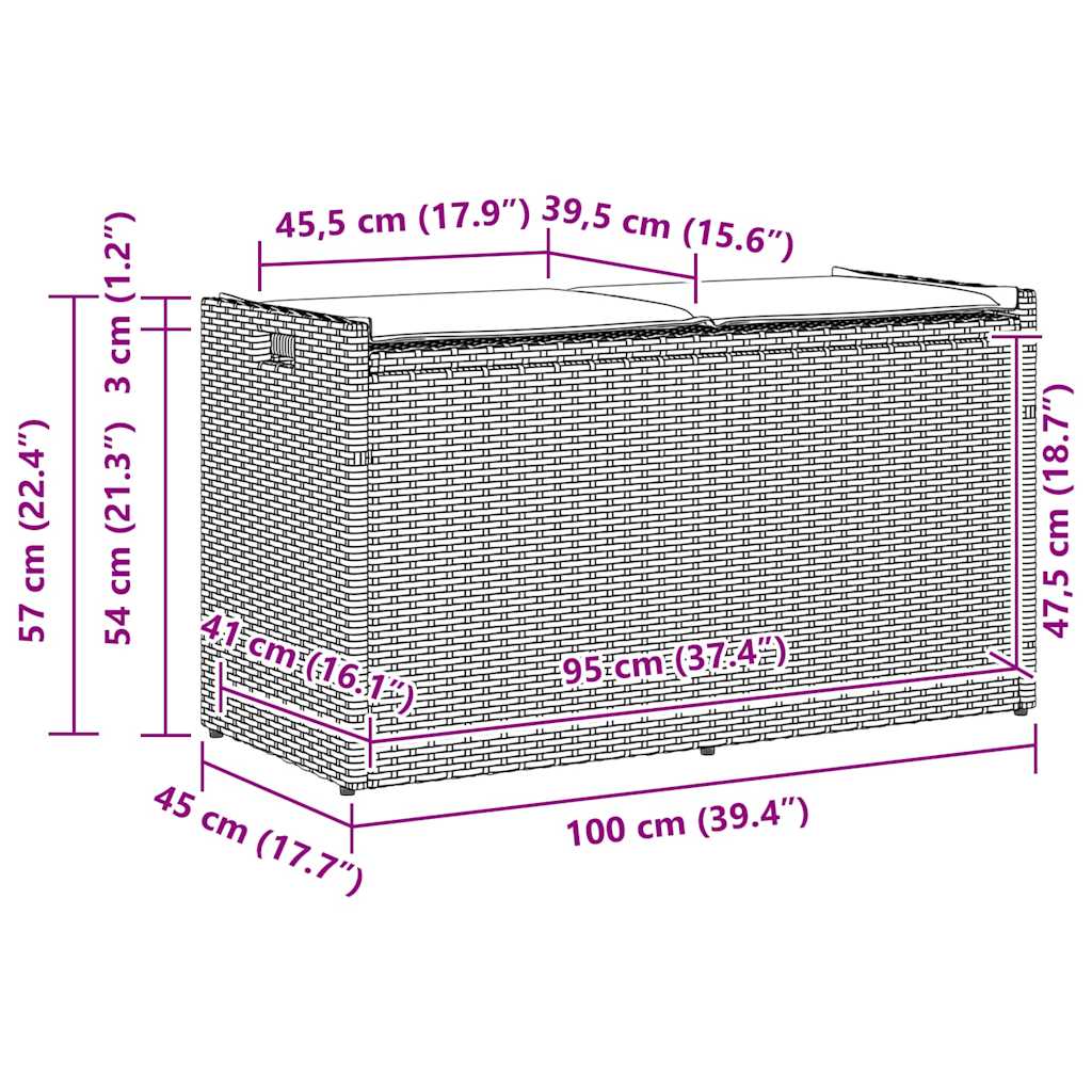 Opbergbank met kussen voor buiten 100 cm poly rattan beige