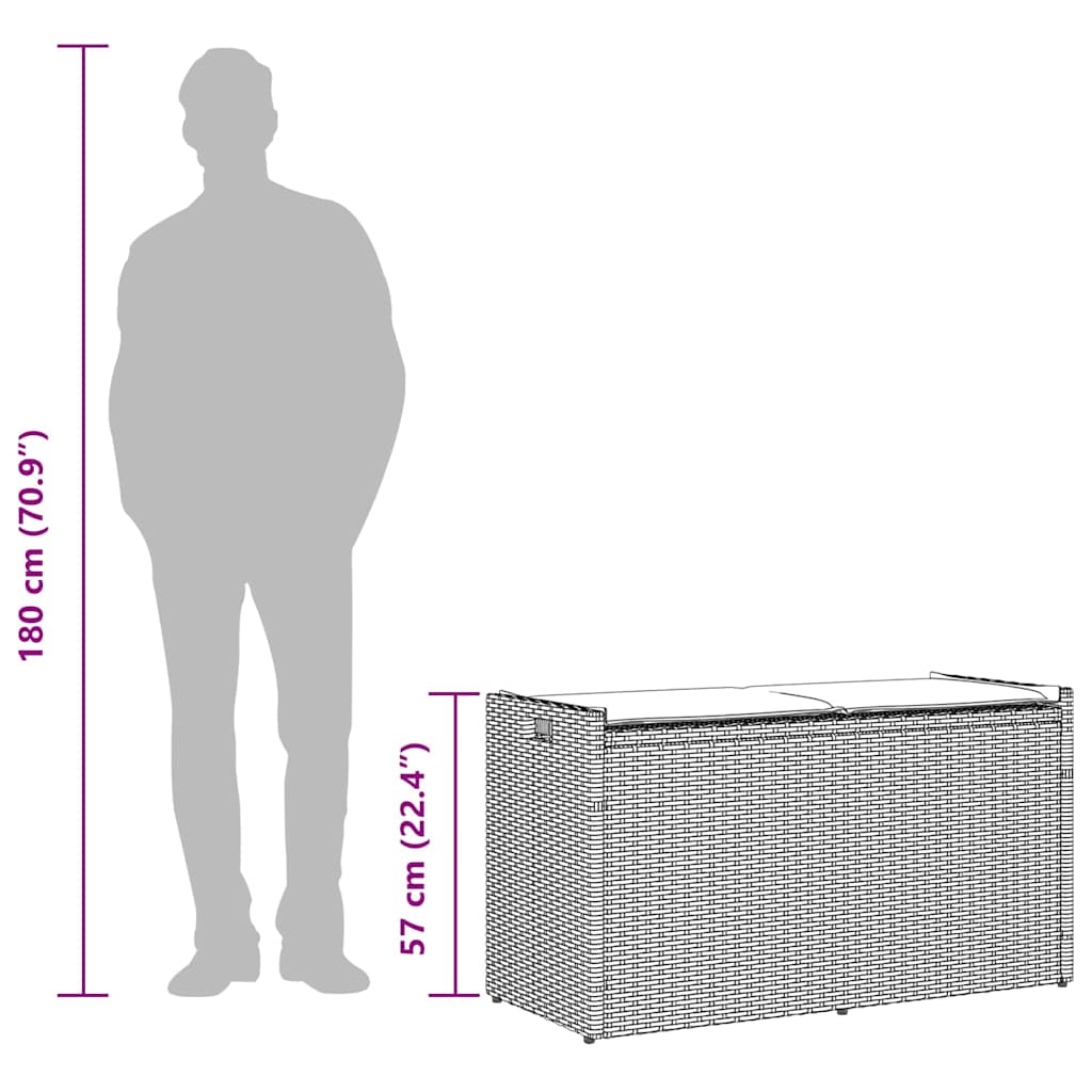 Opbergbank met kussen voor buiten 100 cm poly rattan beige