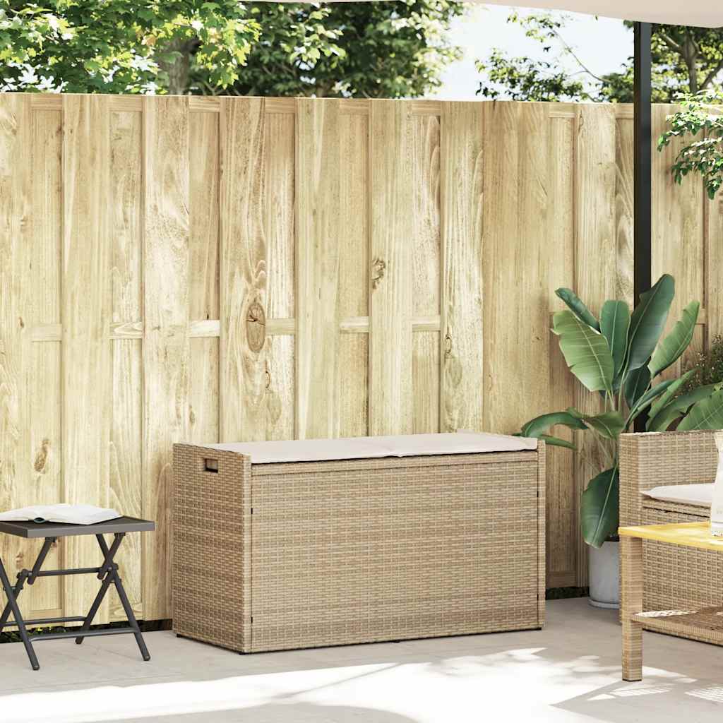 Opbergbank met kussen voor buiten 100 cm poly rattan beige