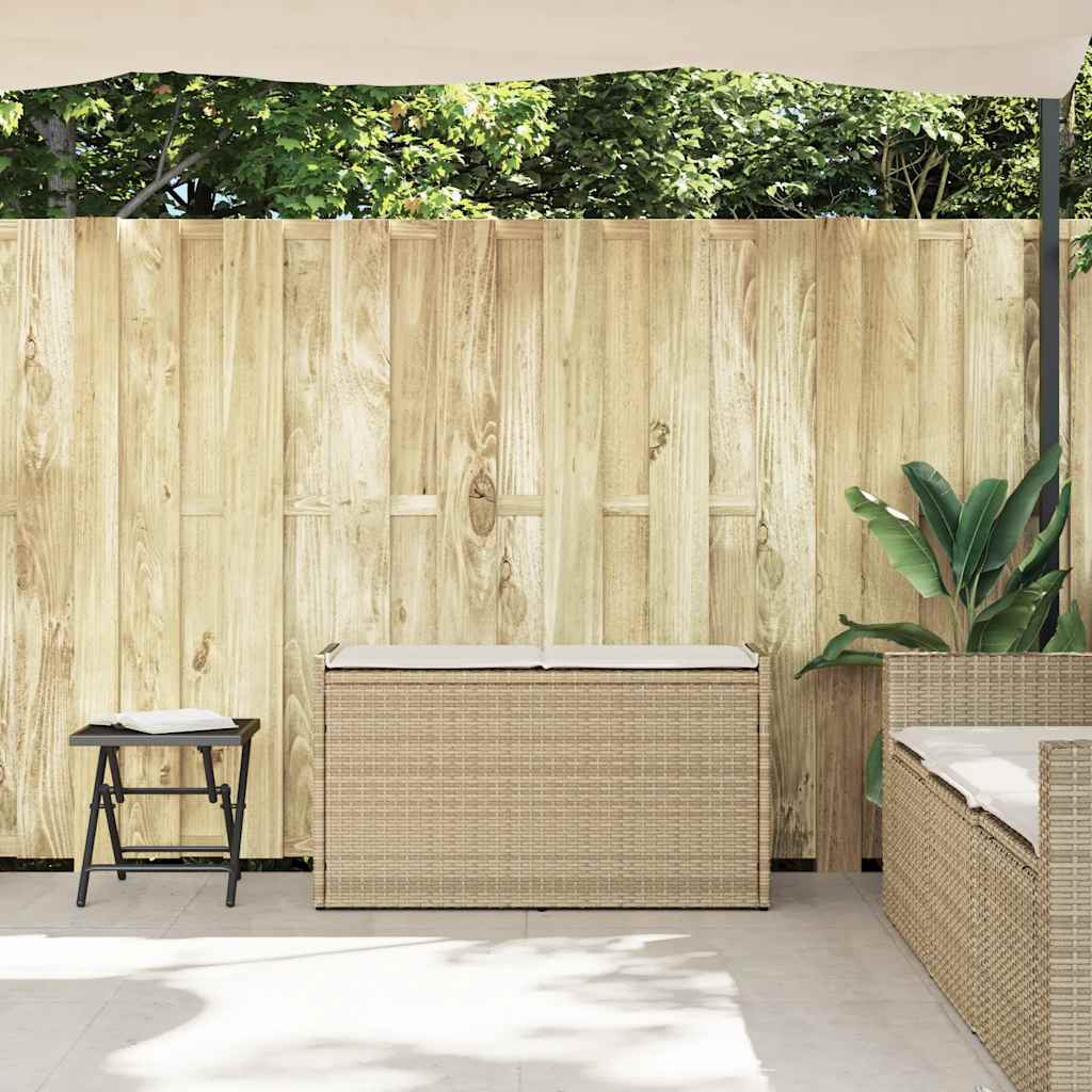 Opbergbank met kussen voor buiten 100 cm poly rattan beige