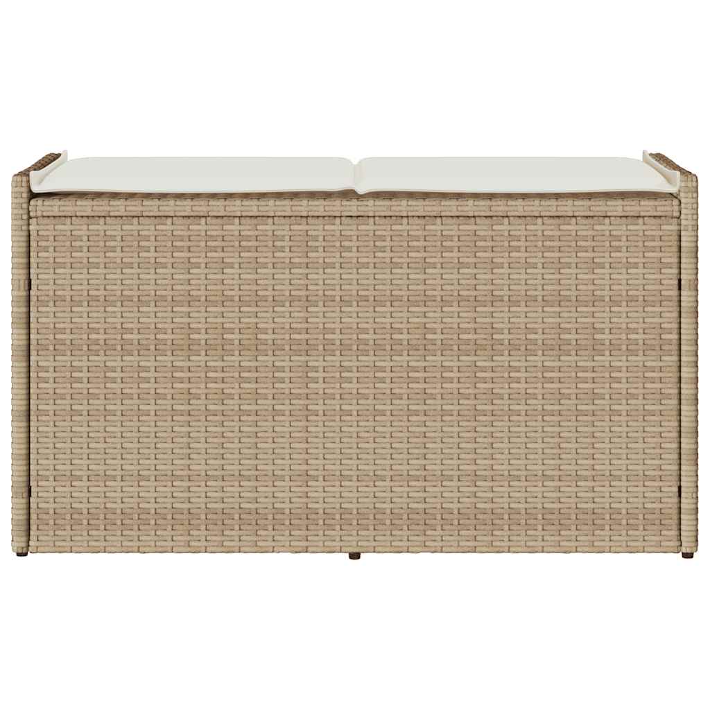 Opbergbank met kussen voor buiten 100 cm poly rattan beige