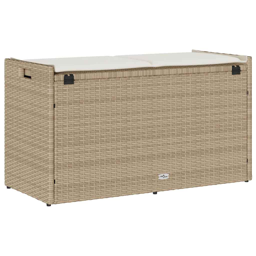 Opbergbank met kussen voor buiten 100 cm poly rattan beige
