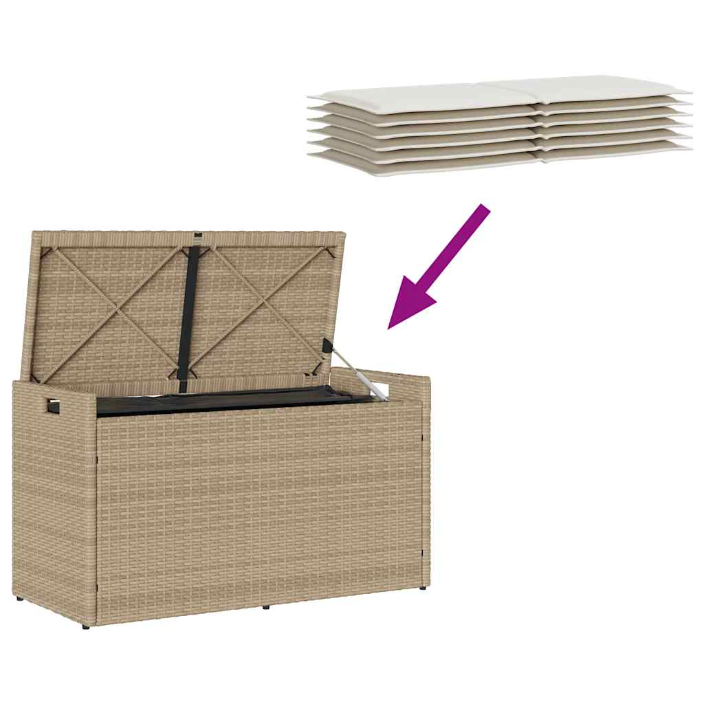 Opbergbank met kussen voor buiten 100 cm poly rattan beige