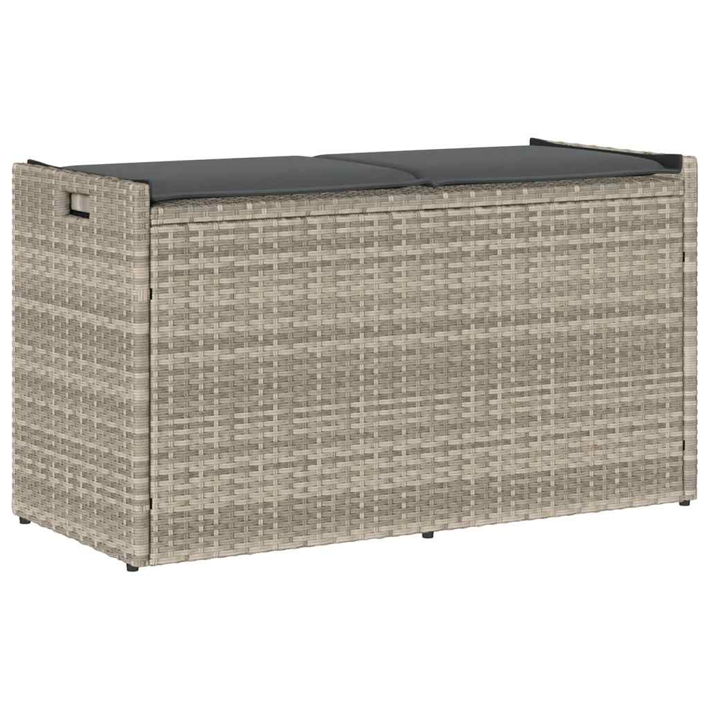 Opbergbank met kussen voor buiten 100 cm poly rattan lichtgrijs