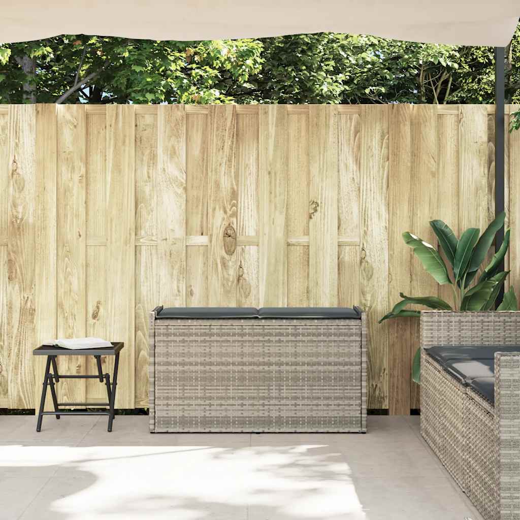 Opbergbank met kussen voor buiten 100 cm poly rattan lichtgrijs